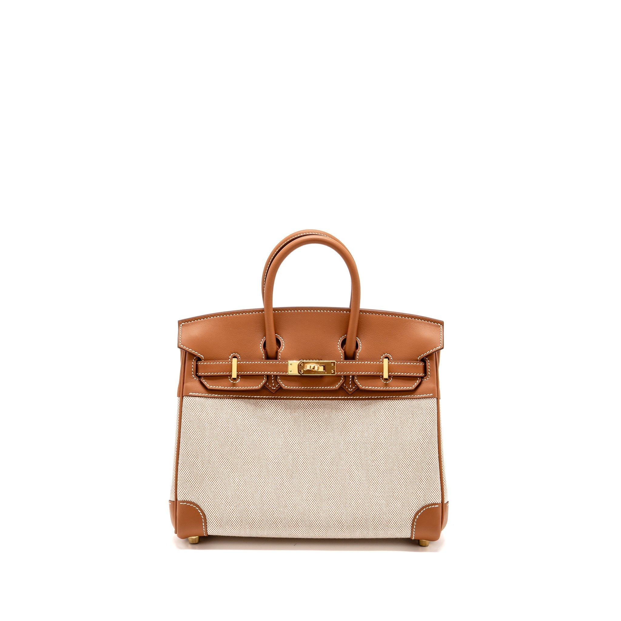 HERMES BIRKIN 25 TOILE H CANVAS / SWIFT LEATHER ECRU-BEIGE / GOLD GHW