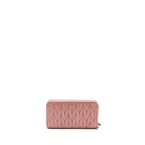 MIU MIU MATELASSE LEATHER ZIP AROUND LONG WALLET PINK SHW