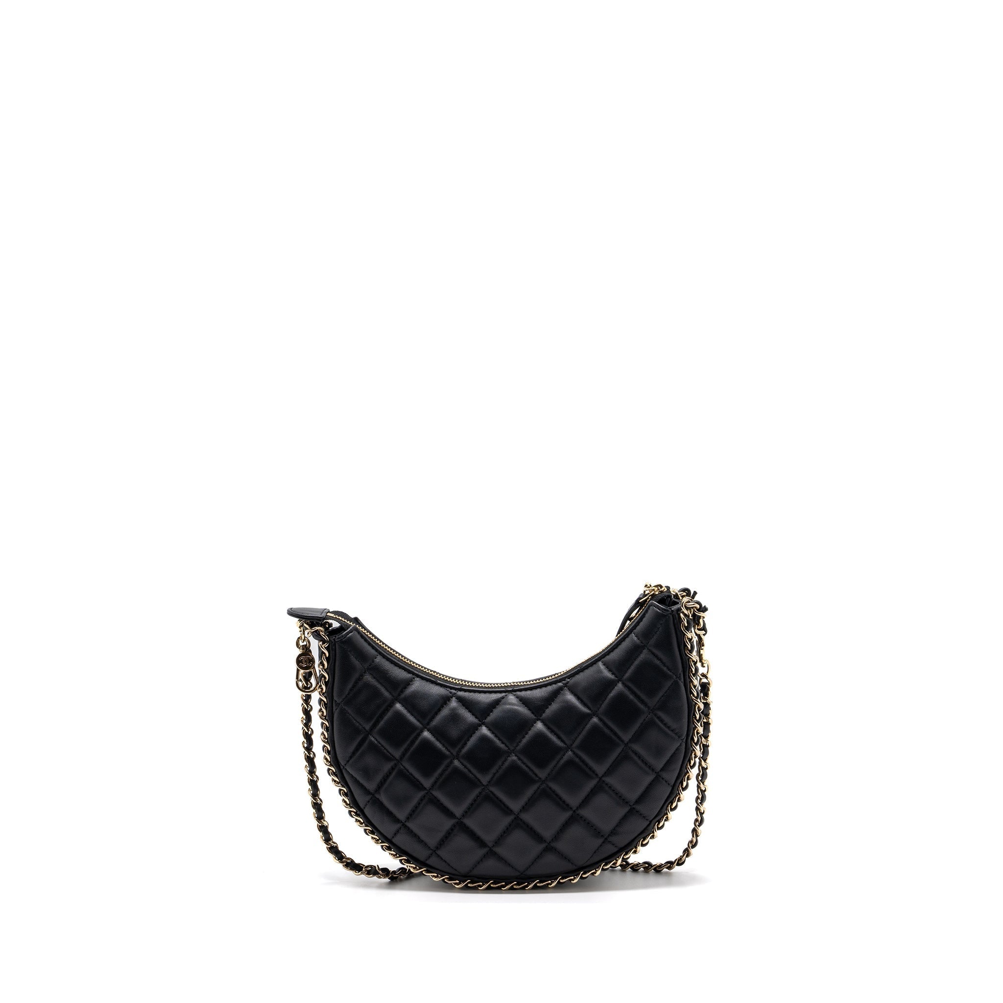 CHANEL SMALL MOON HOBO BAG LAMBSKIN BLACK LGHW (MICROCHIP)
