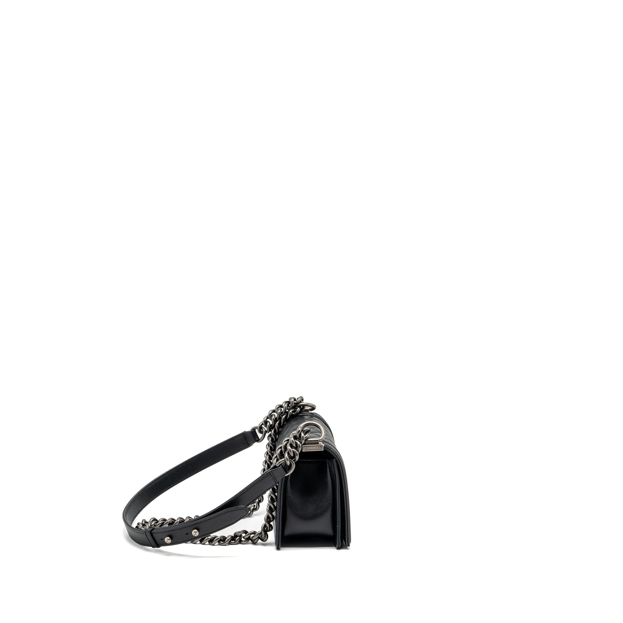 CHANEL SMALL BOY BAG CAVIAR BLACK RUTHENIUM HARDWARE (MICROCHIP)
