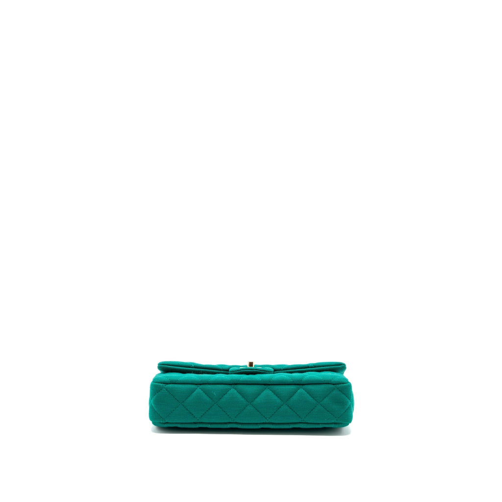 CHANEL 23A CLASSIC FLAP CLUTCH FABRIC GREEN LGHW(MICROCHIP)