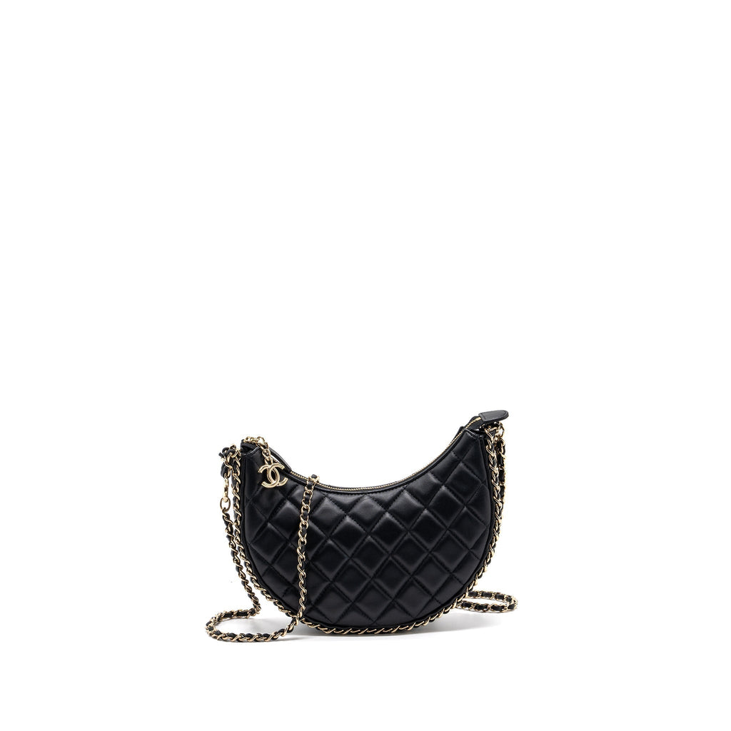 CHANEL SMALL MOON HOBO BAG LAMBSKIN BLACK LGHW (MICROCHIP)