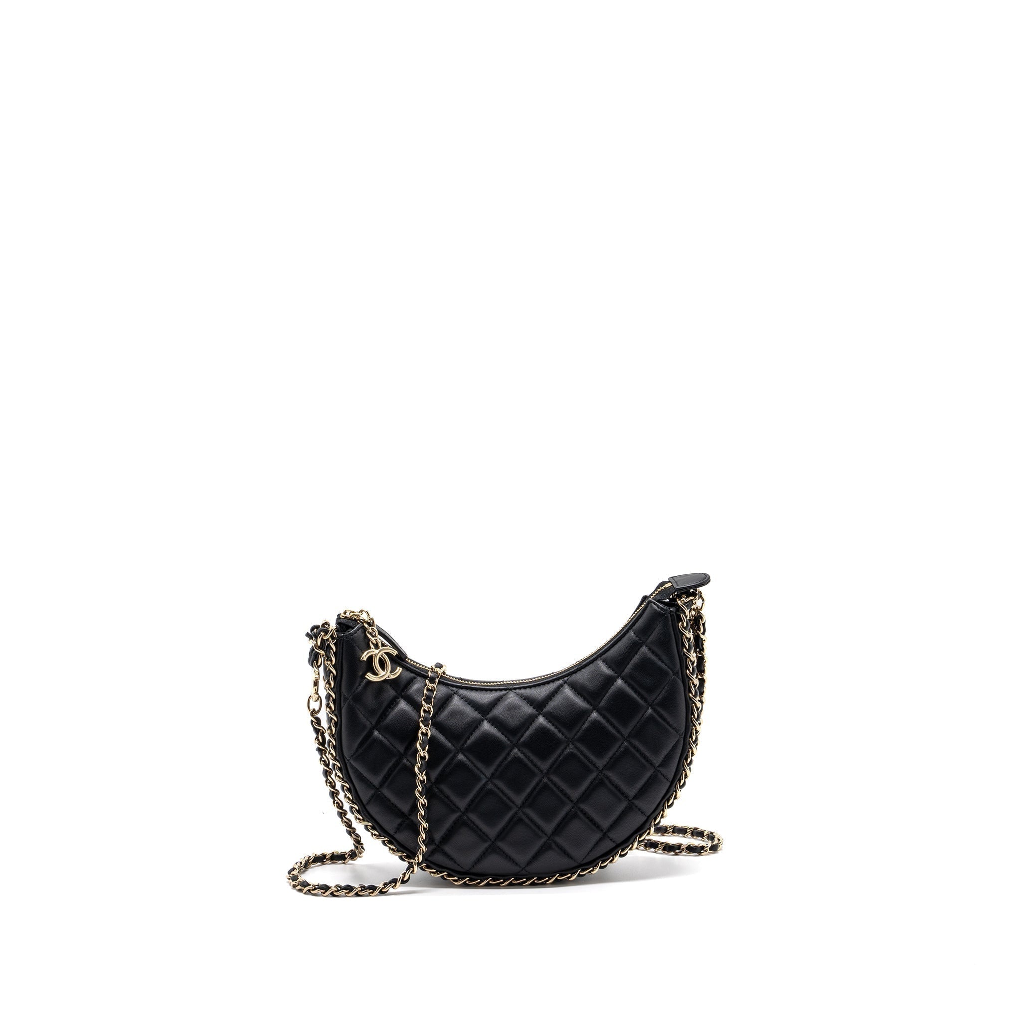 CHANEL SMALL MOON HOBO BAG LAMBSKIN BLACK LGHW (MICROCHIP)