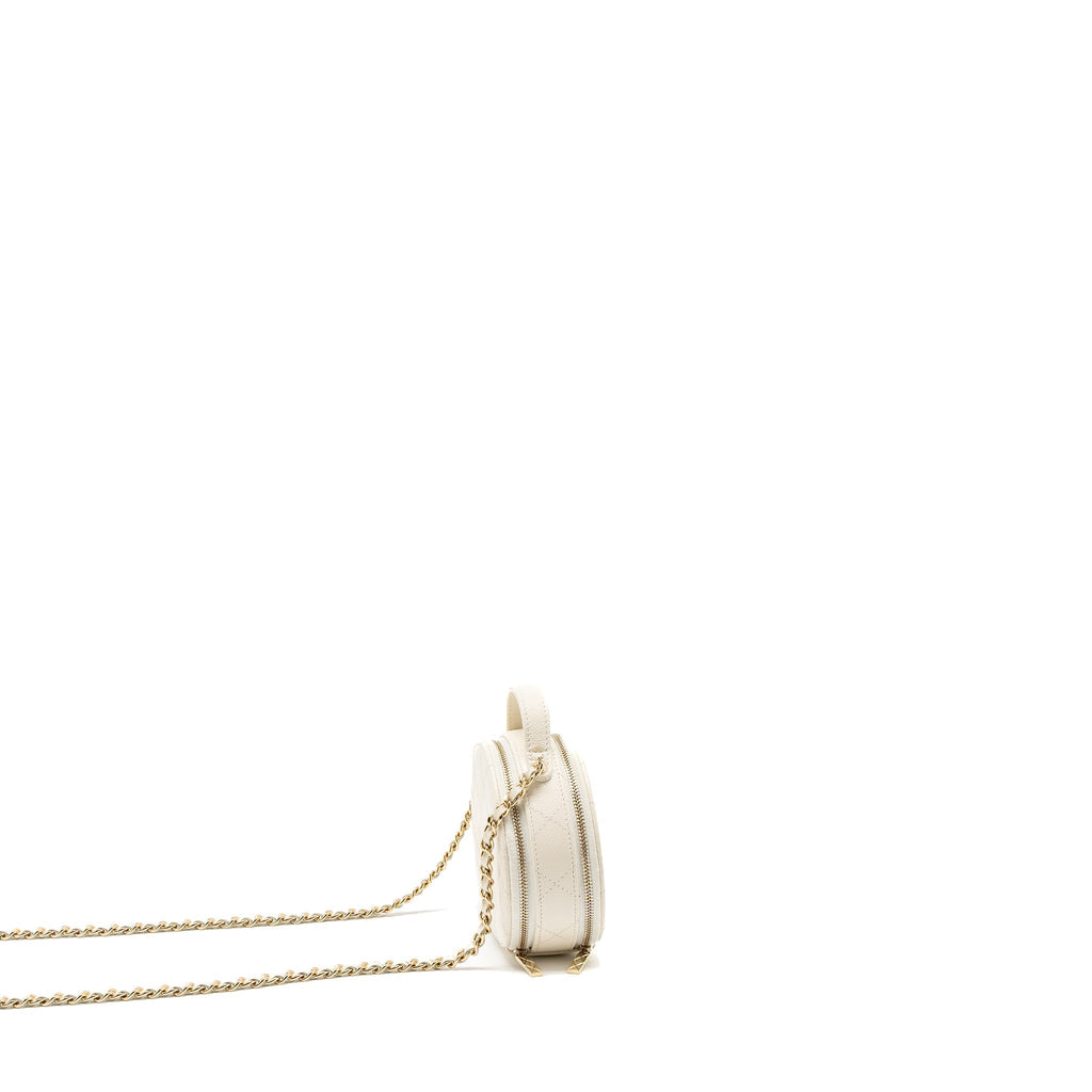 CHANEL TOP HANDLE MINI ROUND VANITY WITH CHAIN CAVIAR WHITE LGHW
