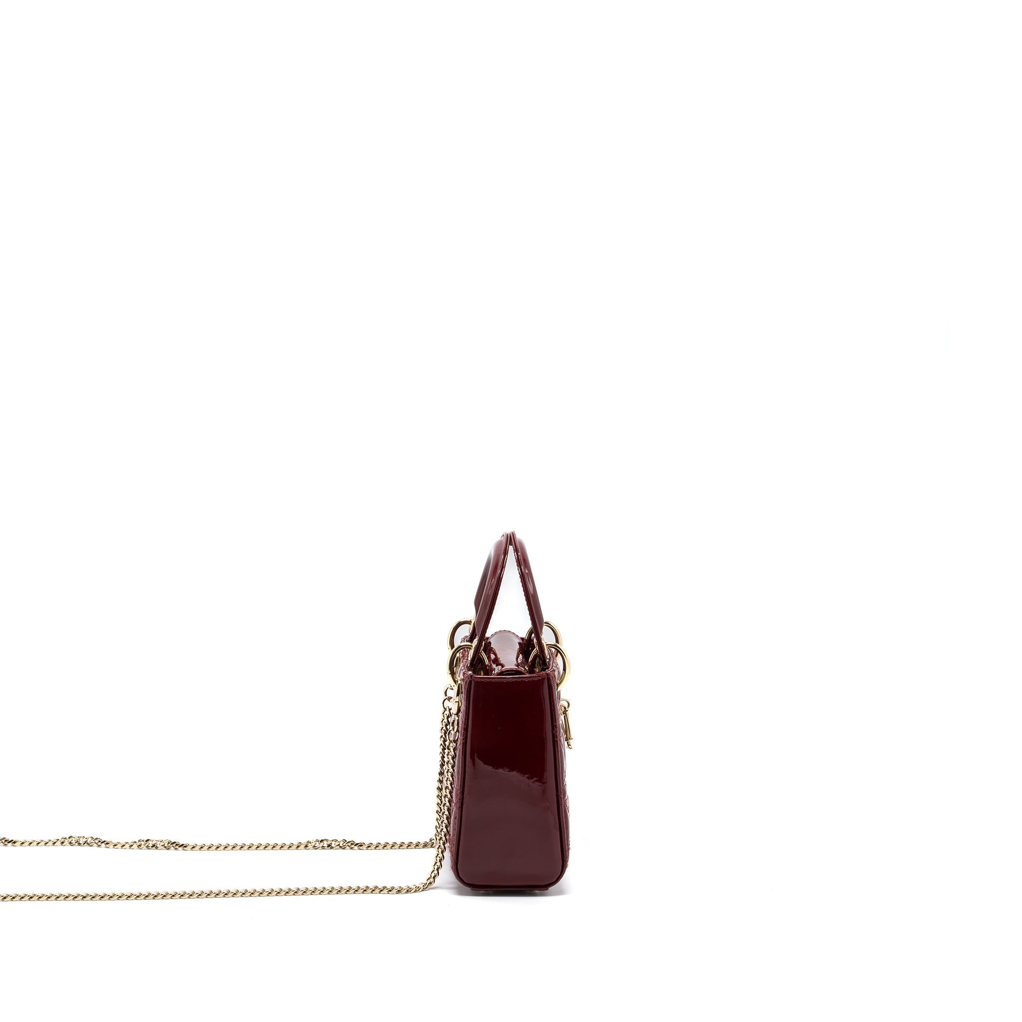 DIOR MINI LADY DIOR PATENT CALFSKIN RED LGHW