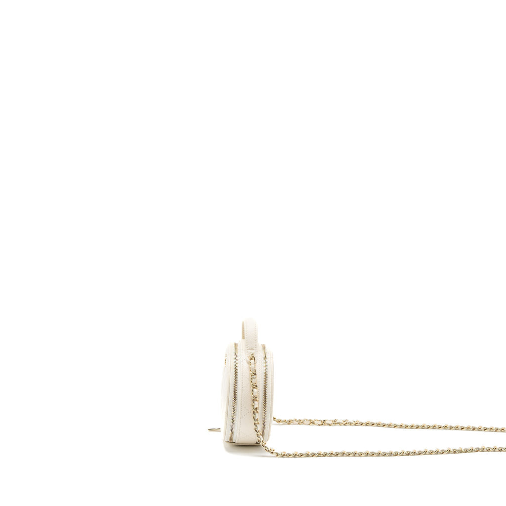 CHANEL TOP HANDLE MINI ROUND VANITY WITH CHAIN CAVIAR WHITE LGHW
