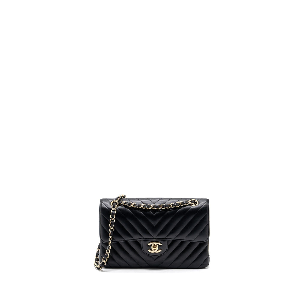 CHANEL SMALL CLASSIC FLAP BAG CHEVRON LAMBSKIN BLACK LGHW