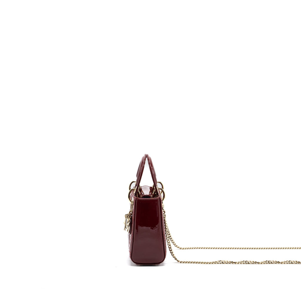 DIOR MINI LADY DIOR PATENT CALFSKIN RED LGHW