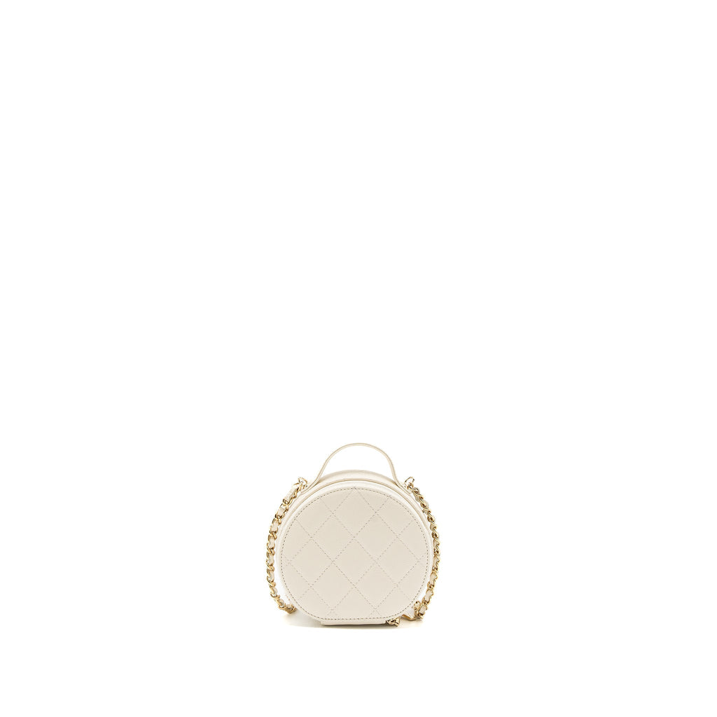 CHANEL TOP HANDLE MINI ROUND VANITY WITH CHAIN CAVIAR WHITE LGHW