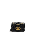 SALVATORE FERRAGAMO GLANCING QUILTED LEATHER SHOULDER BAG CALFSKIN BLACK GHW