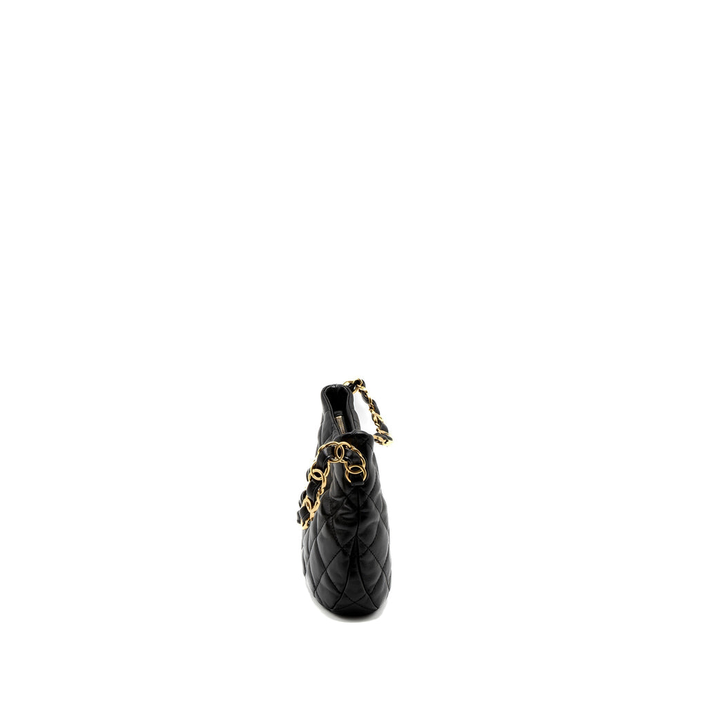 CHANEL 22K HOBO SHOULDER BAG LAMBSKIN BLACK BRUSHED GHW (MICROCHIP)