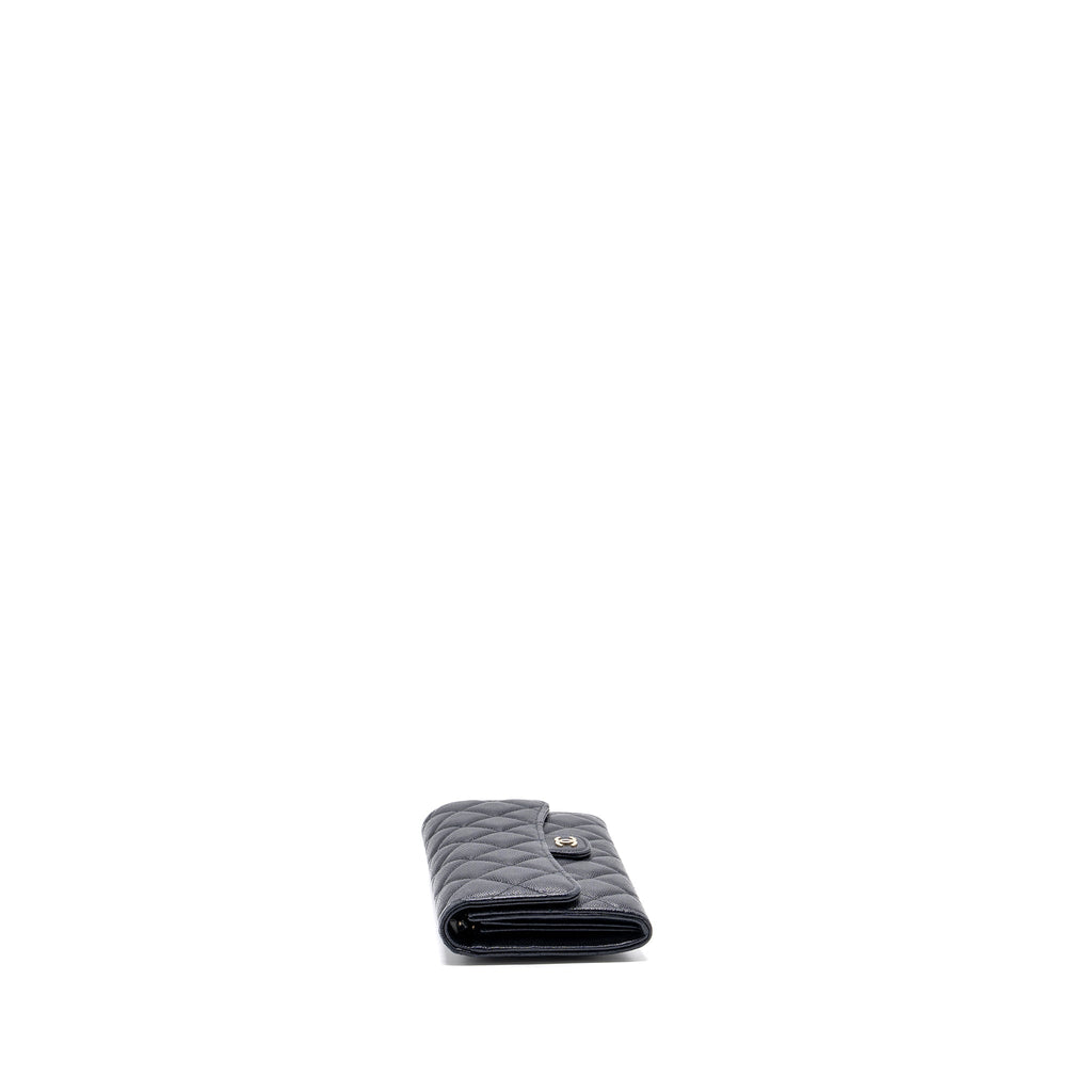 CHANEL CLASSIC LONG FLAP WALLET CAVIAR NAVY LGHW