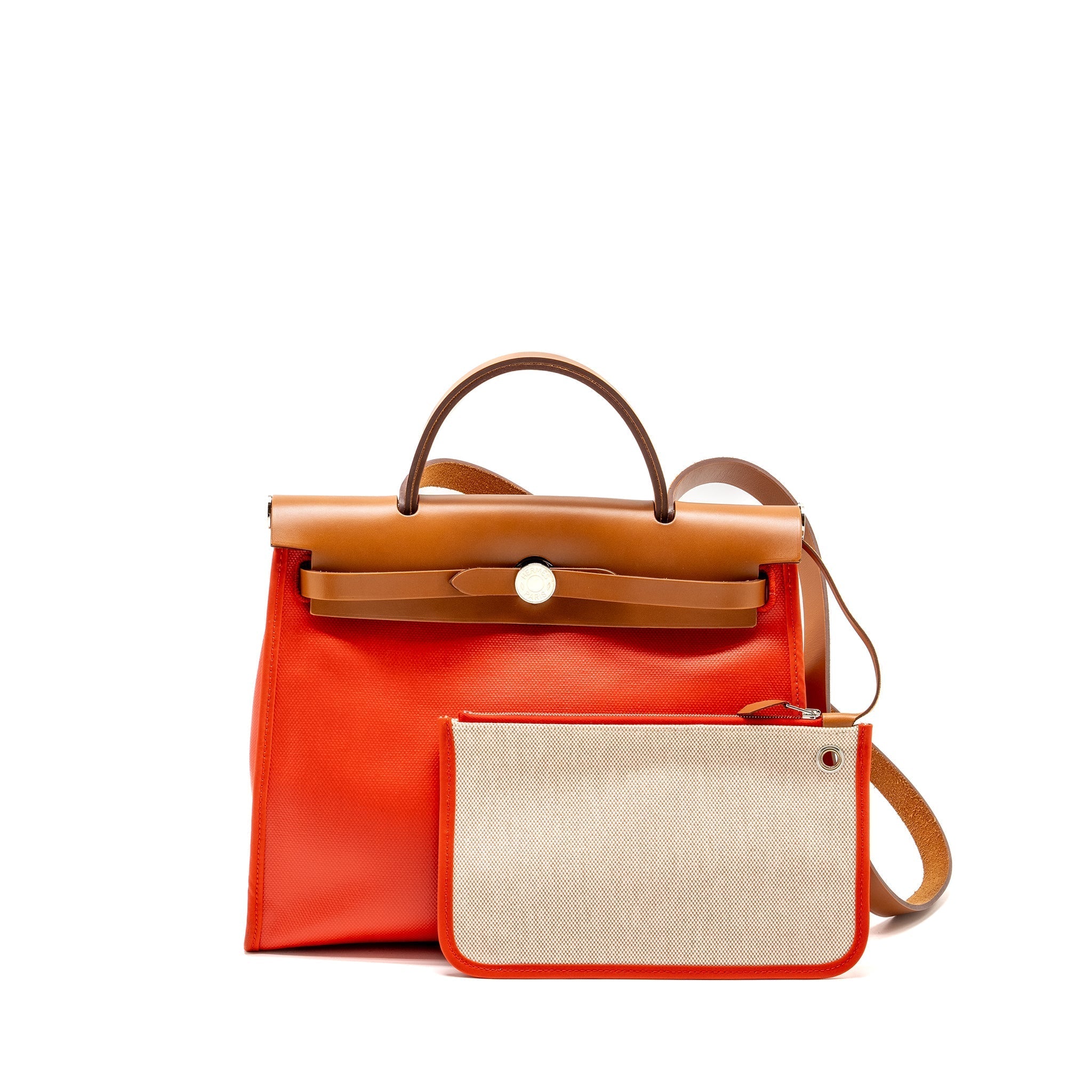HERMES HERBAG 31 ZIP BAG TOILE H BERLINE CANVAS / HUNTER CAPUCINE-ECRU-BEIGE / FAUVE SHW