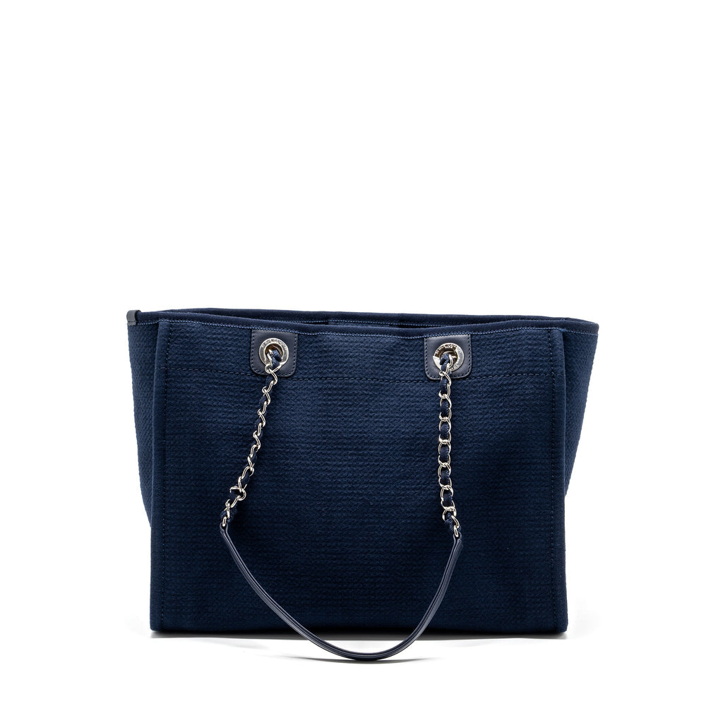 CHANEL DEAUVILLE TOTE BAG CANVAS NAVY SHW (MICROCHIP)