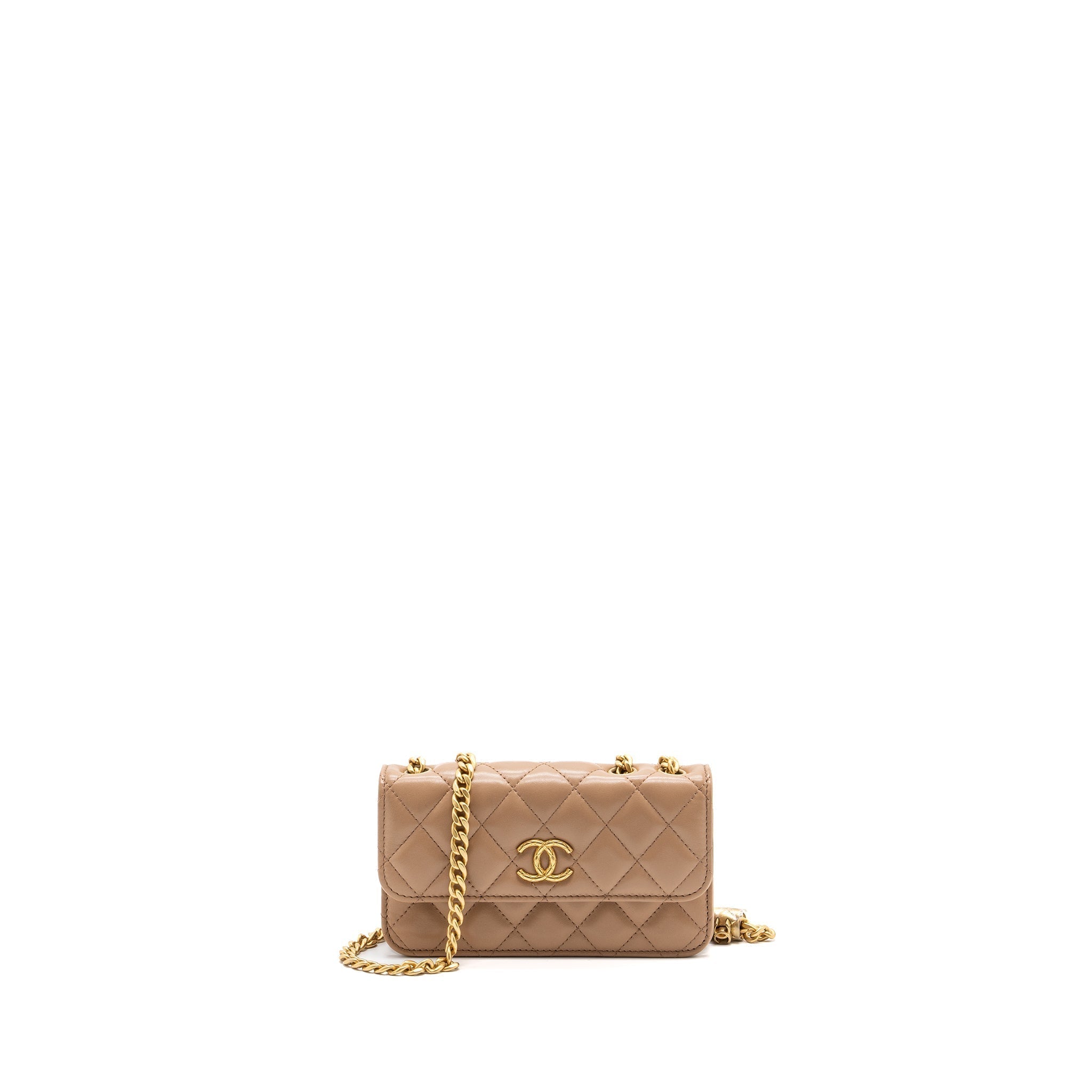 CHANEL 22K GOLD PILLAR MINI FLAP BAG LAMBSKIN DARK BEIGE GHW (MICROCHIP)