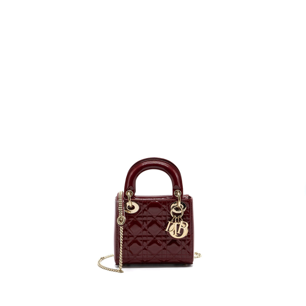 DIOR MINI LADY DIOR PATENT CALFSKIN RED LGHW