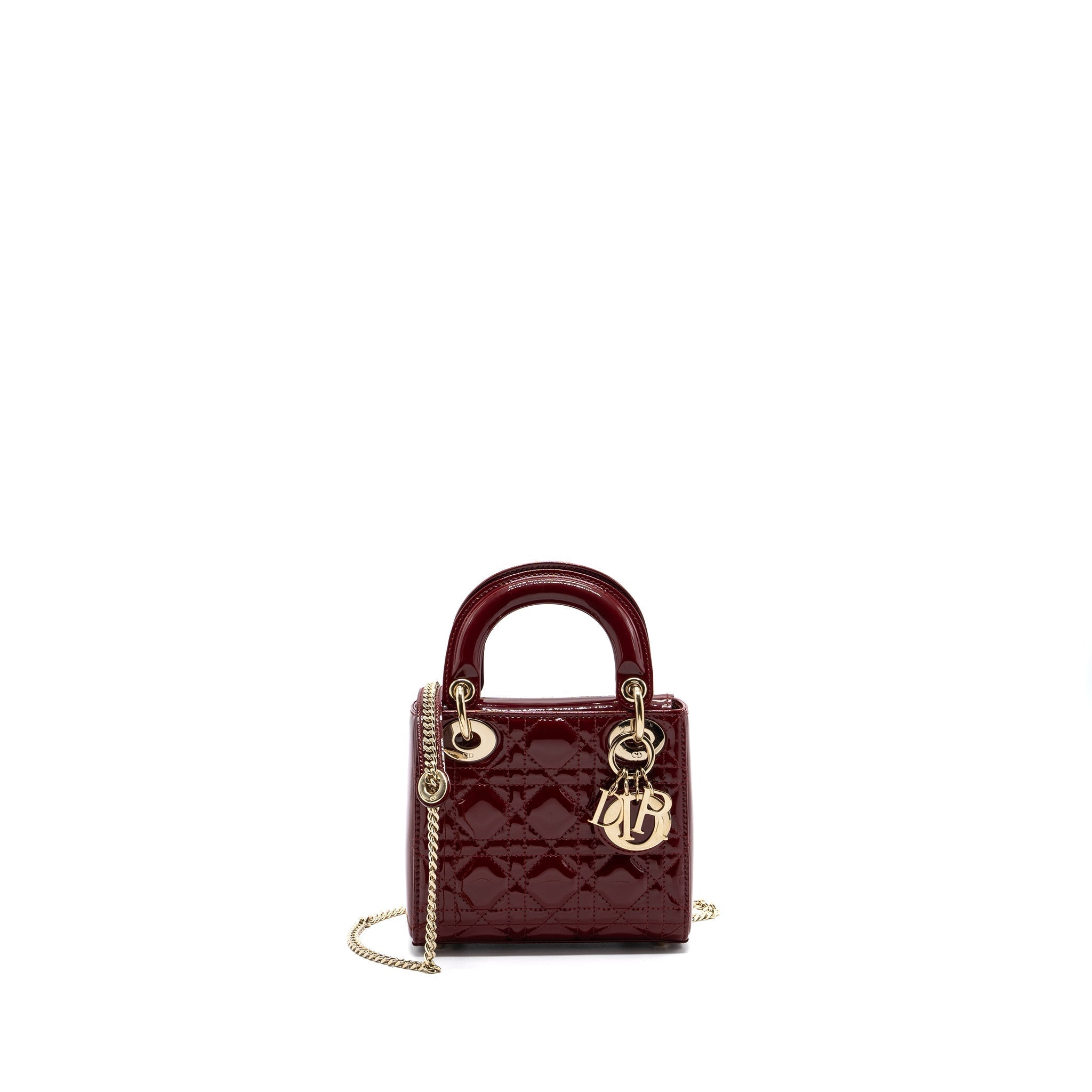 DIOR MINI LADY DIOR PATENT CALFSKIN RED LGHW