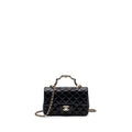 CHANEL 23K LEATHER CHAIN TOP HANDLE MINI RECTANGULAR FLAP BAG LAMBSKIN BLACK LGHW (MICROCHIP)
