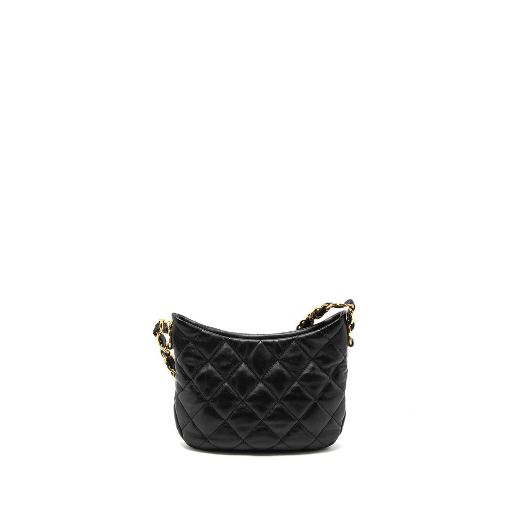 CHANEL 22K HOBO SHOULDER BAG LAMBSKIN BLACK BRUSHED GHW (MICROCHIP)
