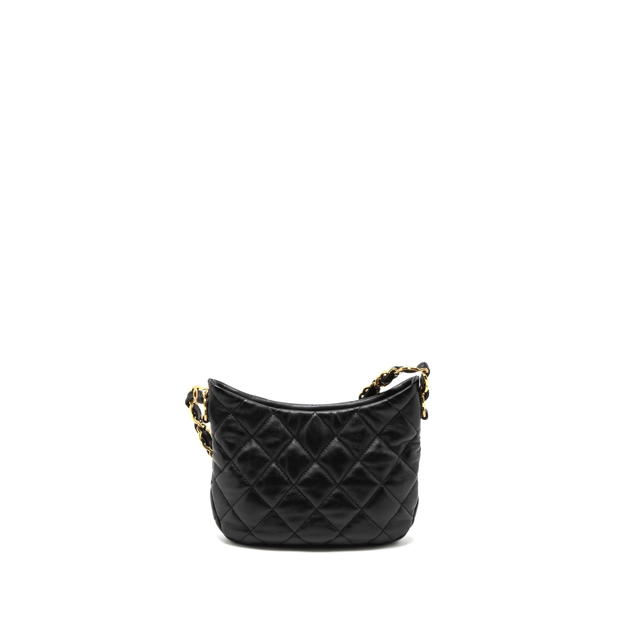 CHANEL 22K HOBO SHOULDER BAG LAMBSKIN BLACK BRUSHED GHW (MICROCHIP)