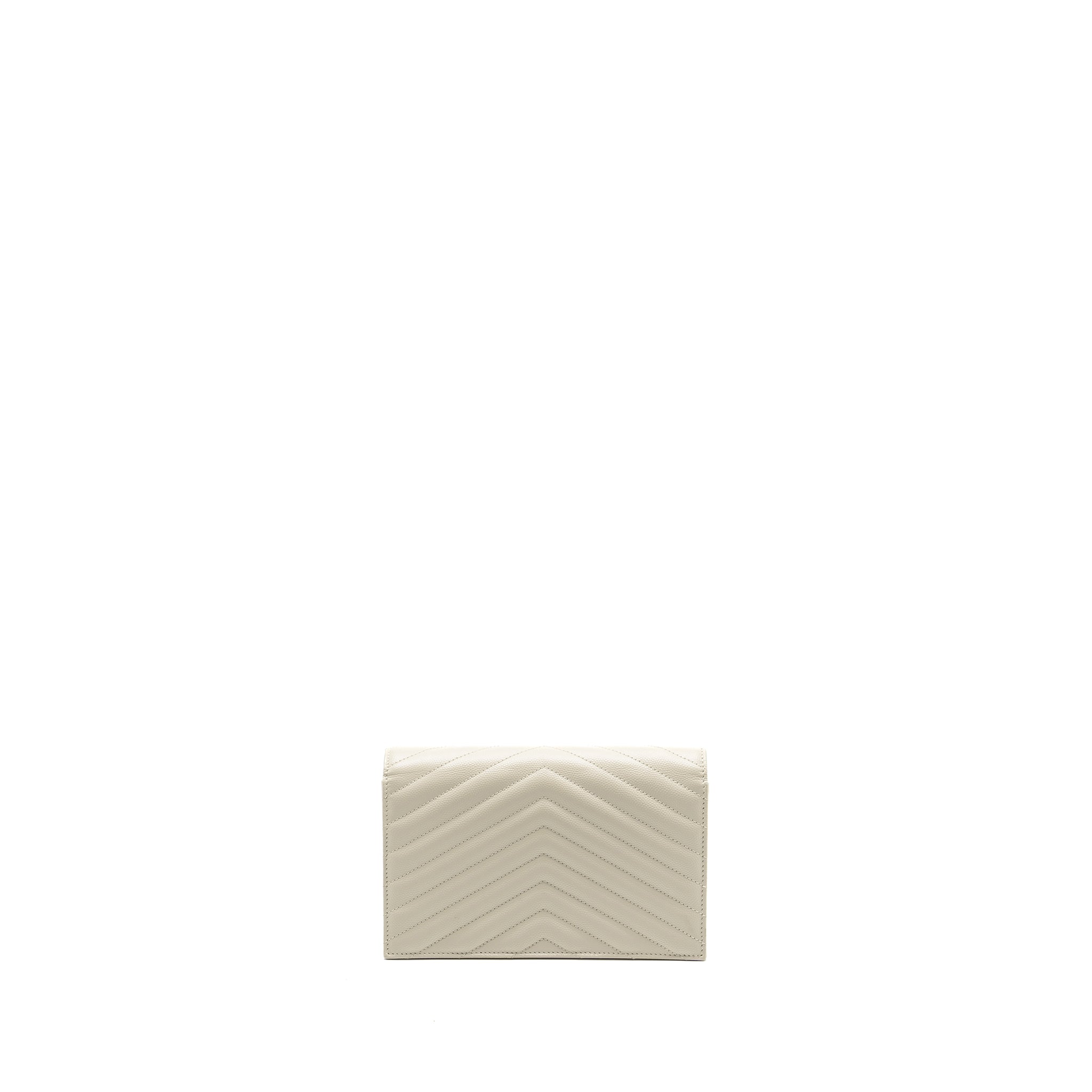 SAINT LAURENT ENVELOPE CHAIN WALLET GRAINED CALFSKIN CREAM SOFT GHW