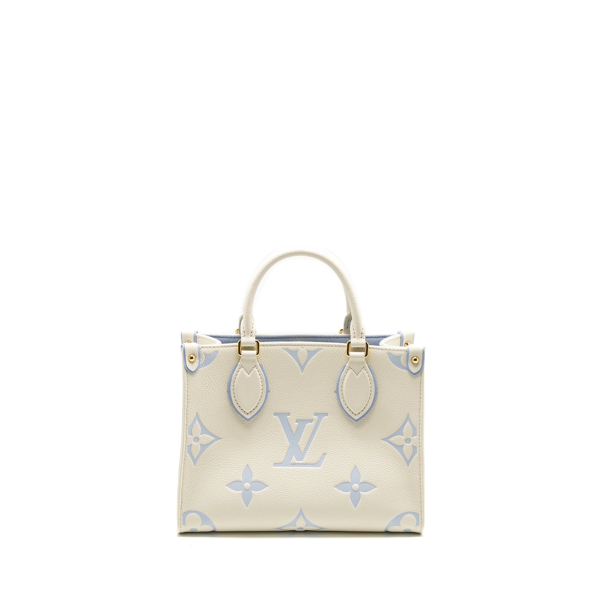 LOUIS VUITTON ONTHEGO PM BICOLOUR MONOGRAM EMPREINTE LATTE/CANDY BLUE GHW