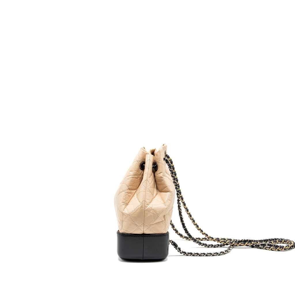 CHANEL SMALL GABRIELLE BACKPACK AGED CALFSKIN BEIGE/BLACK MULTICOLOUR HARDWARE