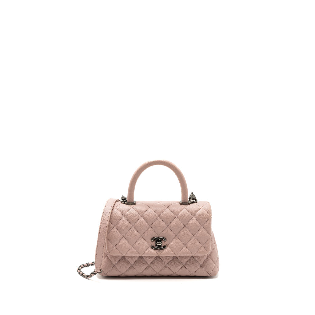 CHANEL SMALL COCO HANDLE CAVIAR LIGHT PINK RUTHENIUM HARDWARE