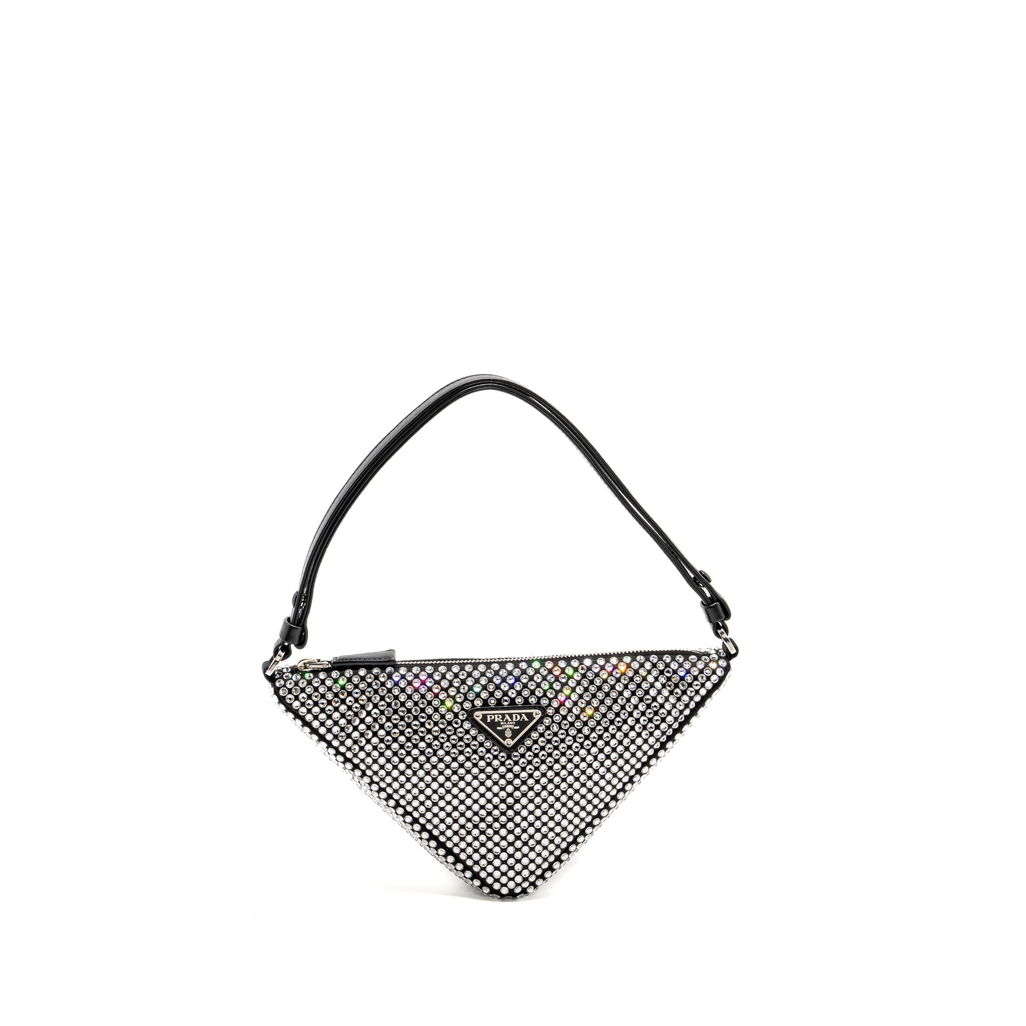 PRADA TRIANGLE POUCH CRYSTAL EMBELLISHED BLACK SHW