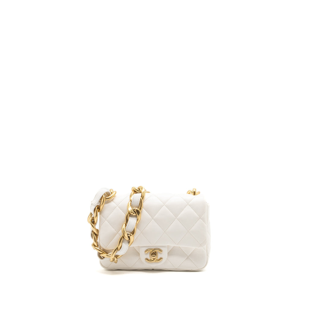 CHANEL 22S GIANT CHAIN FLAP SHOULDER BAG LAMBSKIN WHITE BRUSHED GHW (MICROCHIP)