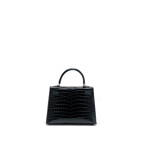 HERMES KELLY 25 SHINY CROCODILE POROUS V0 VERT ROUSSEAU SHW