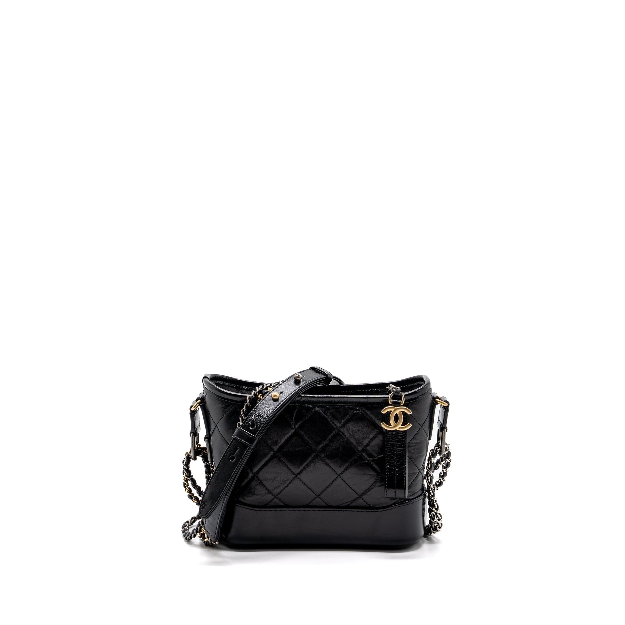 CHANEL SMALL GABRIELLE HOBO BAG AGED CALFSKIN BLACK MULTICOLOUR HARDWARE