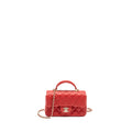 CHANEL TOP HANDLE MINI RECTANGULAR FLAP BAG LAMBSKIN RED LGHW (MICROCHIP)