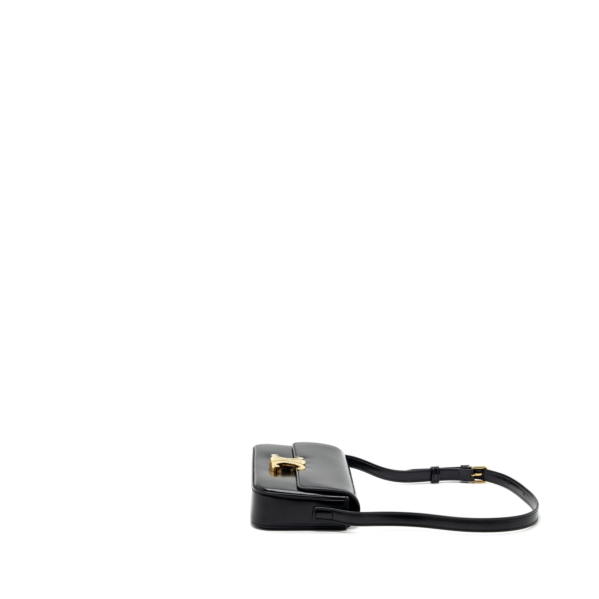 CELINE TRIOMPHE SHOULDER BAG SHINY CALFSKIN BLACK GHW