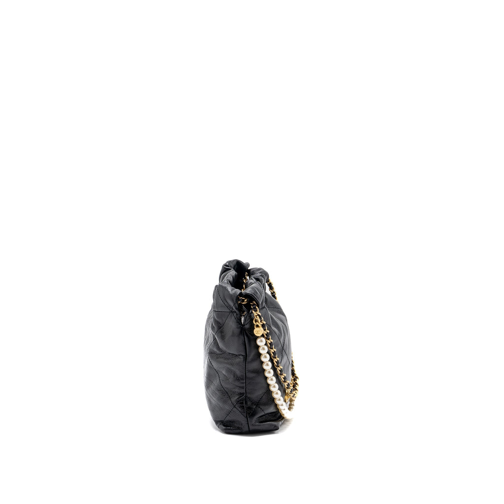 CHANEL 23S MINI 22 BAG WITH PEARL SHINY CALFSKIN GHW (MICROCHIP)