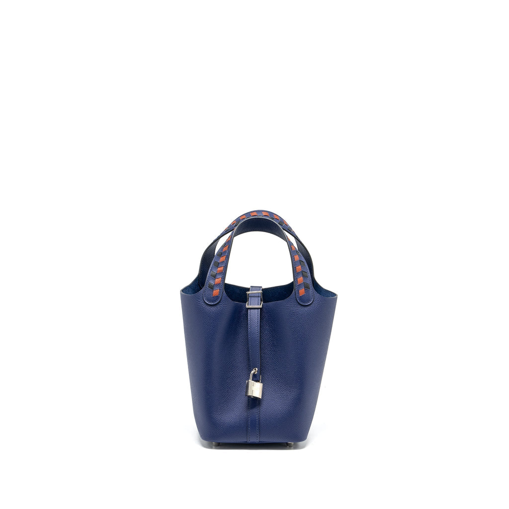 HERMES PICOTIN 18 LOCK BAG EPSOM BLUE ENCRE/ BRIQUE / BLACK SHW