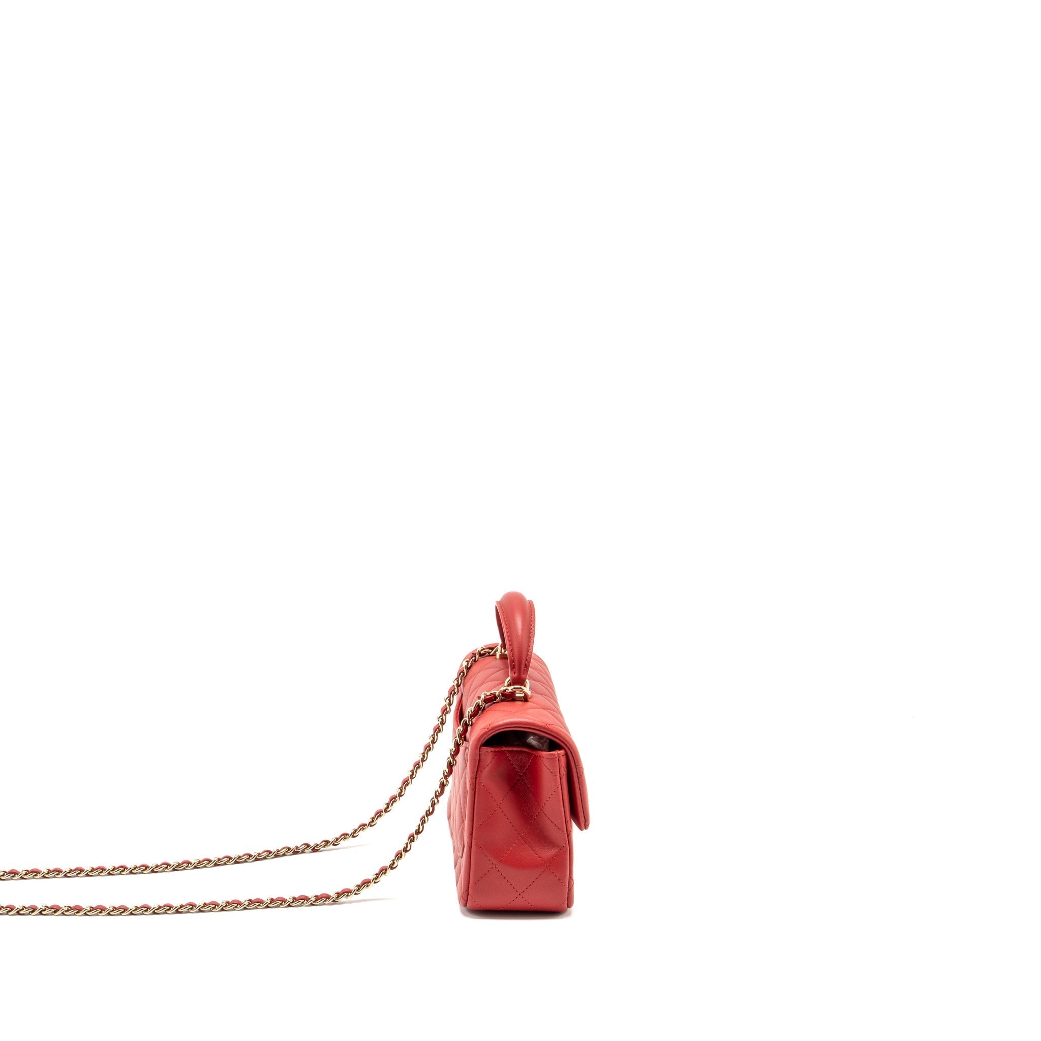 CHANEL TOP HANDLE MINI RECTANGULAR FLAP BAG LAMBSKIN RED LGHW (MICROCHIP)
