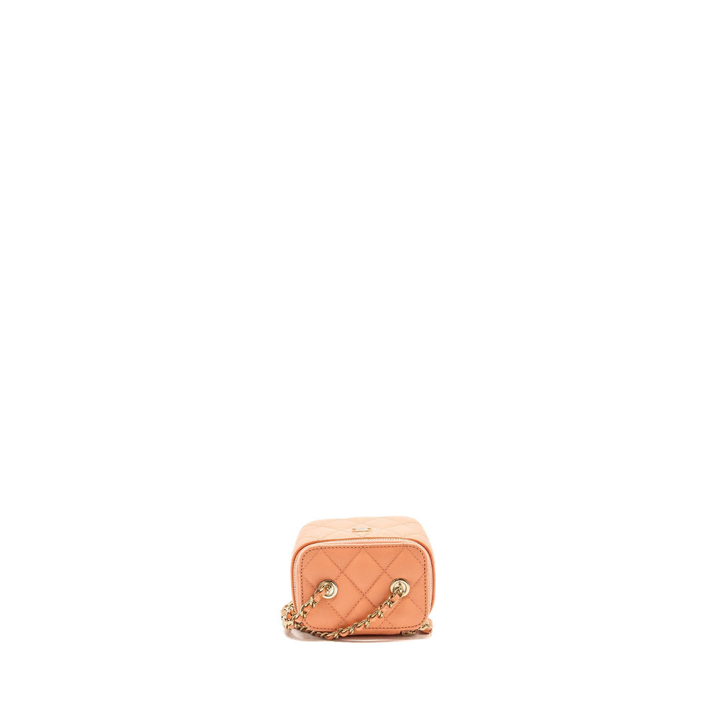 CHANEL MINI VANITY WITH CHAINS CAVIAR CORAL PINK LGHW(MICROCHIP)