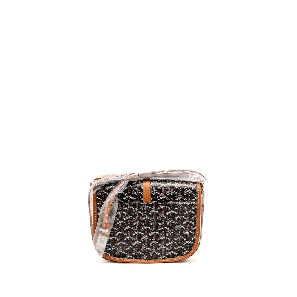 GOYARD BELVEDERE PM MESSENGER  BAG GOYARDLINE CANVAS/CALFSKIN BLACK/TAN SHW