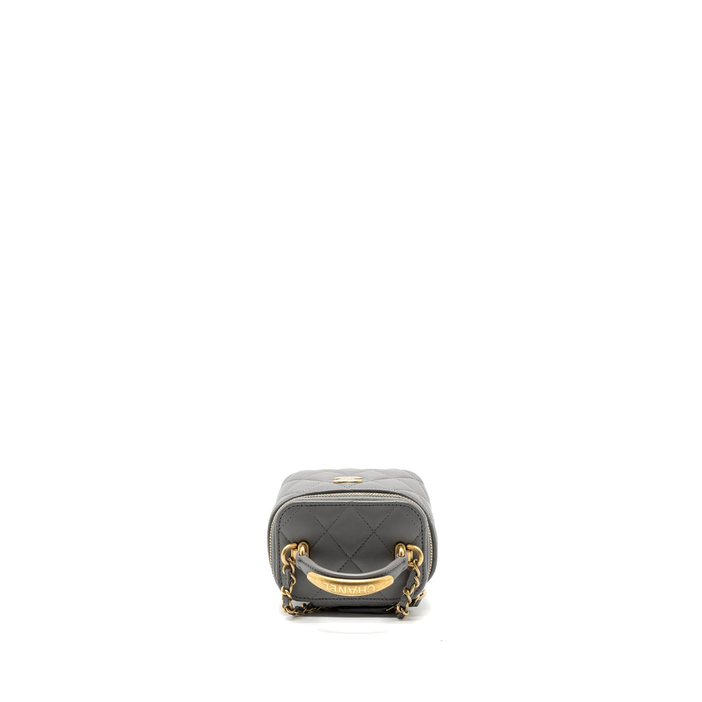 CHANEL TOP HANDLE MINI VANITY CASE LAMBSKIN GREY GHW(MICROCHIP)