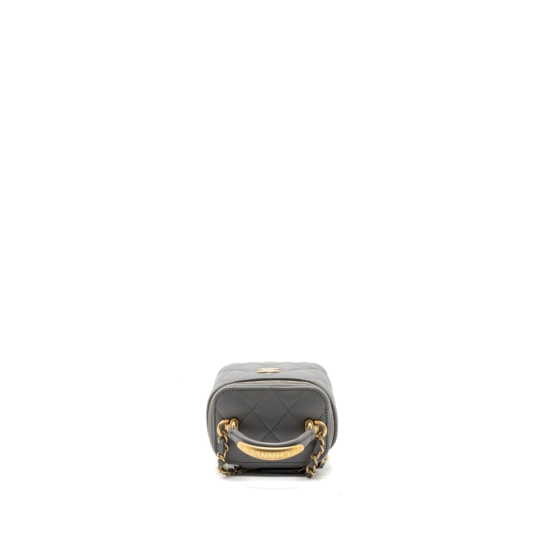 CHANEL TOP HANDLE MINI VANITY CASE LAMBSKIN GREY GHW(MICROCHIP)