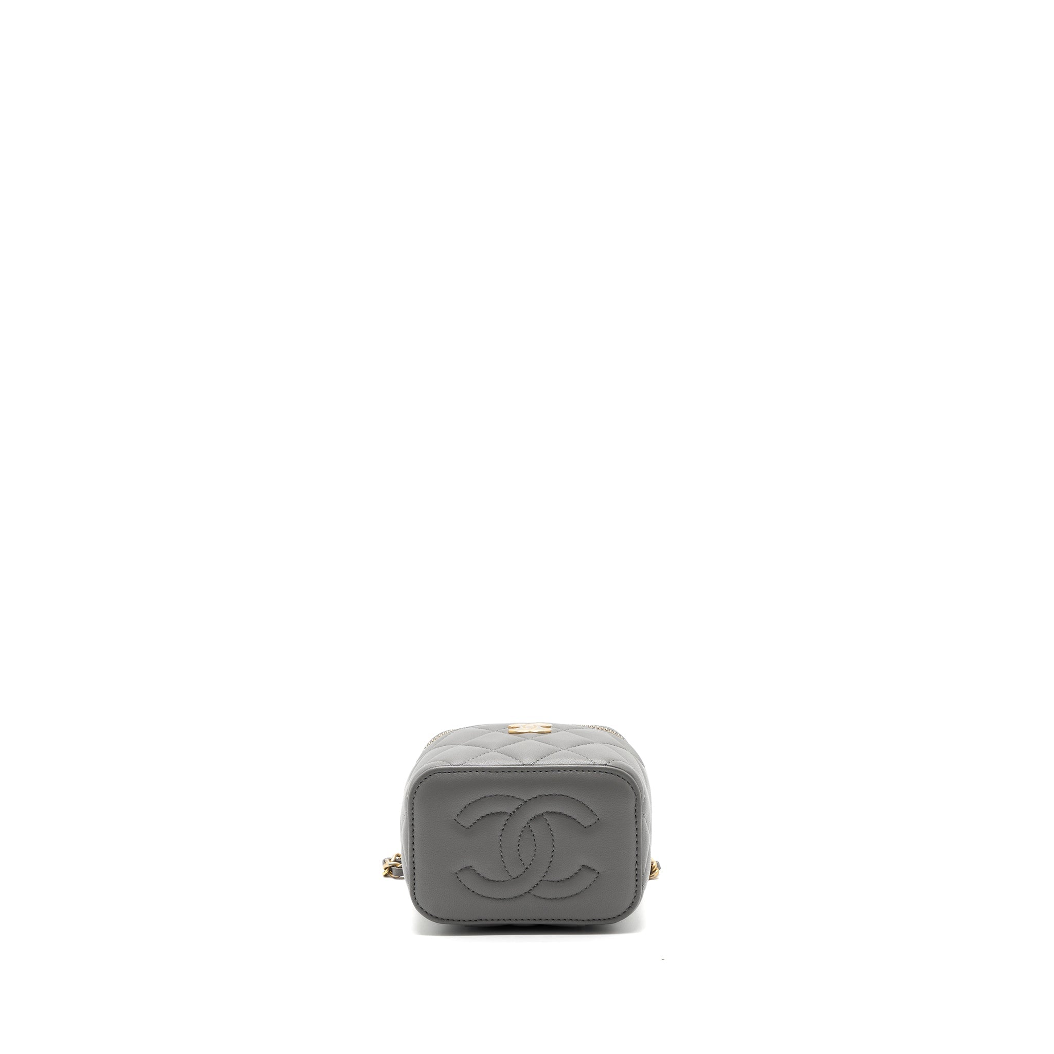 CHANEL TOP HANDLE MINI VANITY CASE LAMBSKIN GREY GHW(MICROCHIP)