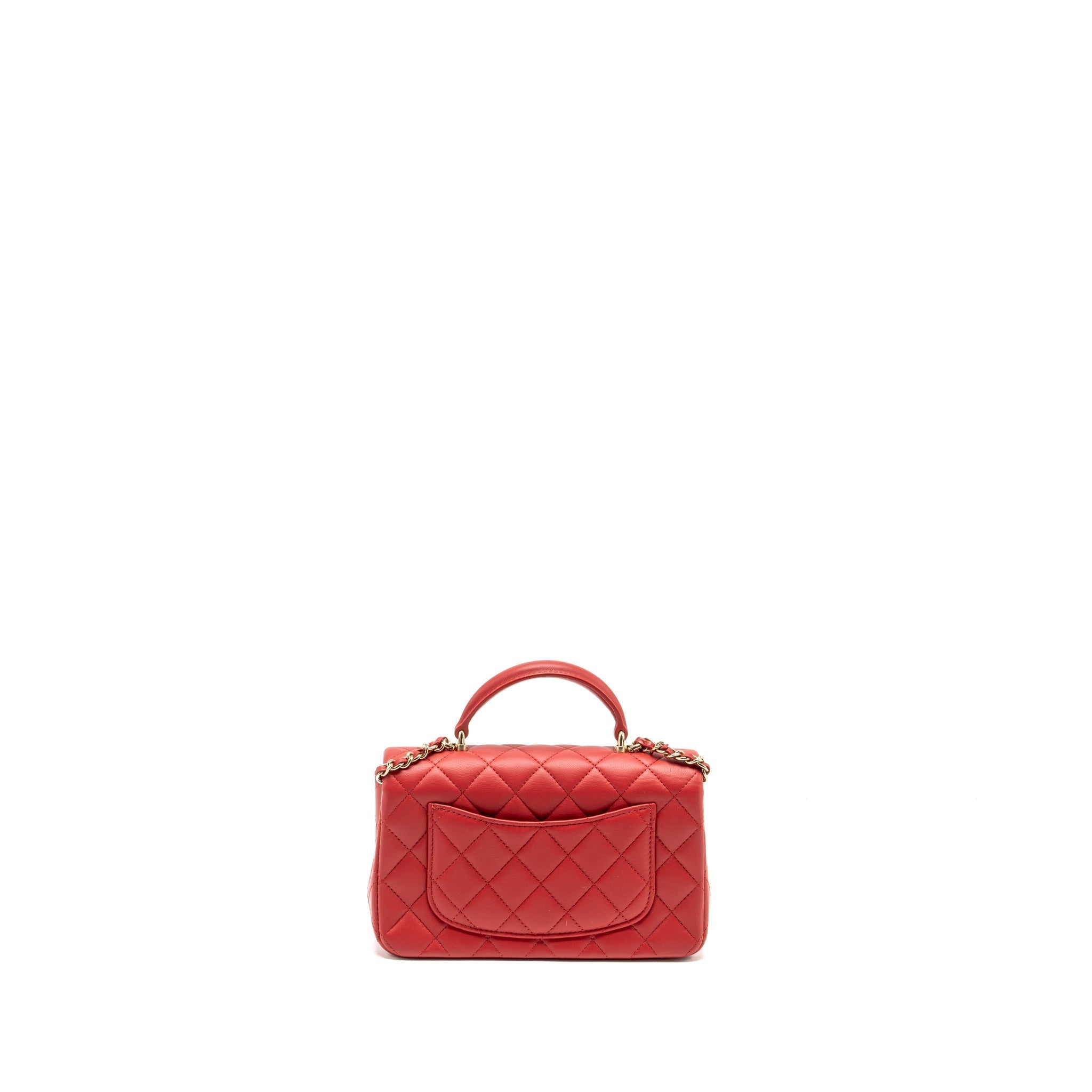 CHANEL TOP HANDLE MINI RECTANGULAR FLAP BAG LAMBSKIN RED LGHW (MICROCHIP)