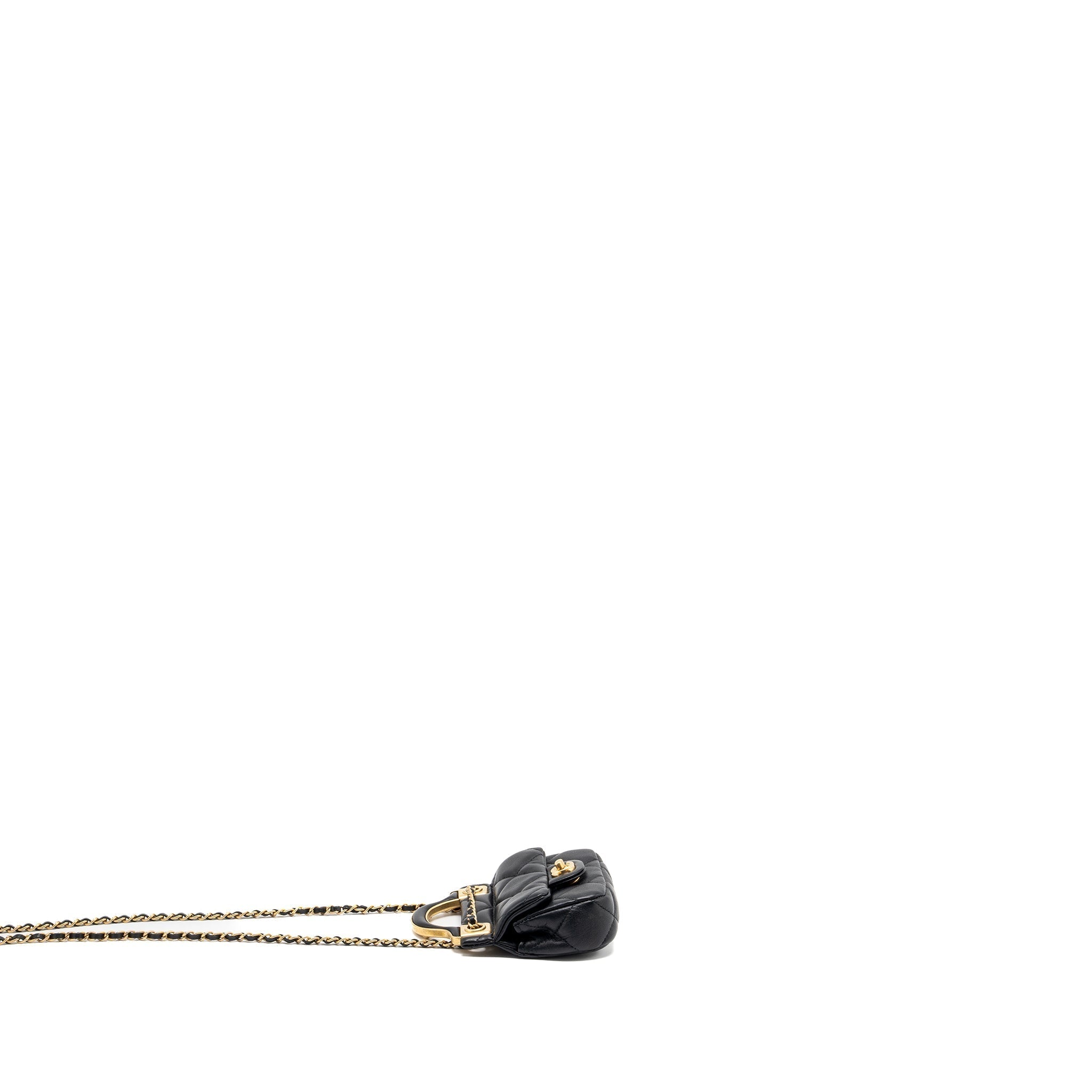 CHANEL TOP HANDLE MINI FLAP BAG WITH CHAIN CALFSKIN BLACK GHW