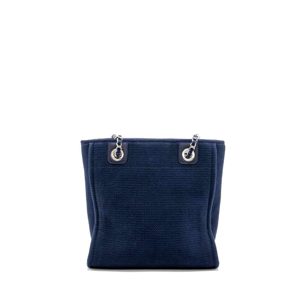 CHANEL SMALL DEAUVILLE TOTE BAG CANVAS NAVY SHW (MICROCHIP)