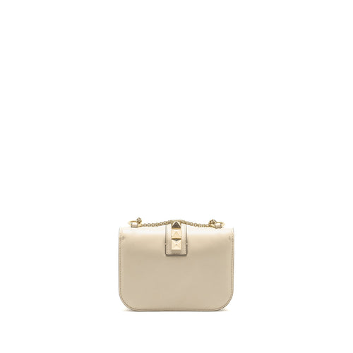 VALENTINO GARAVANI ROCKSTUD GLAM LOCK CHAIN BAG LEATHER WHITE LGHW