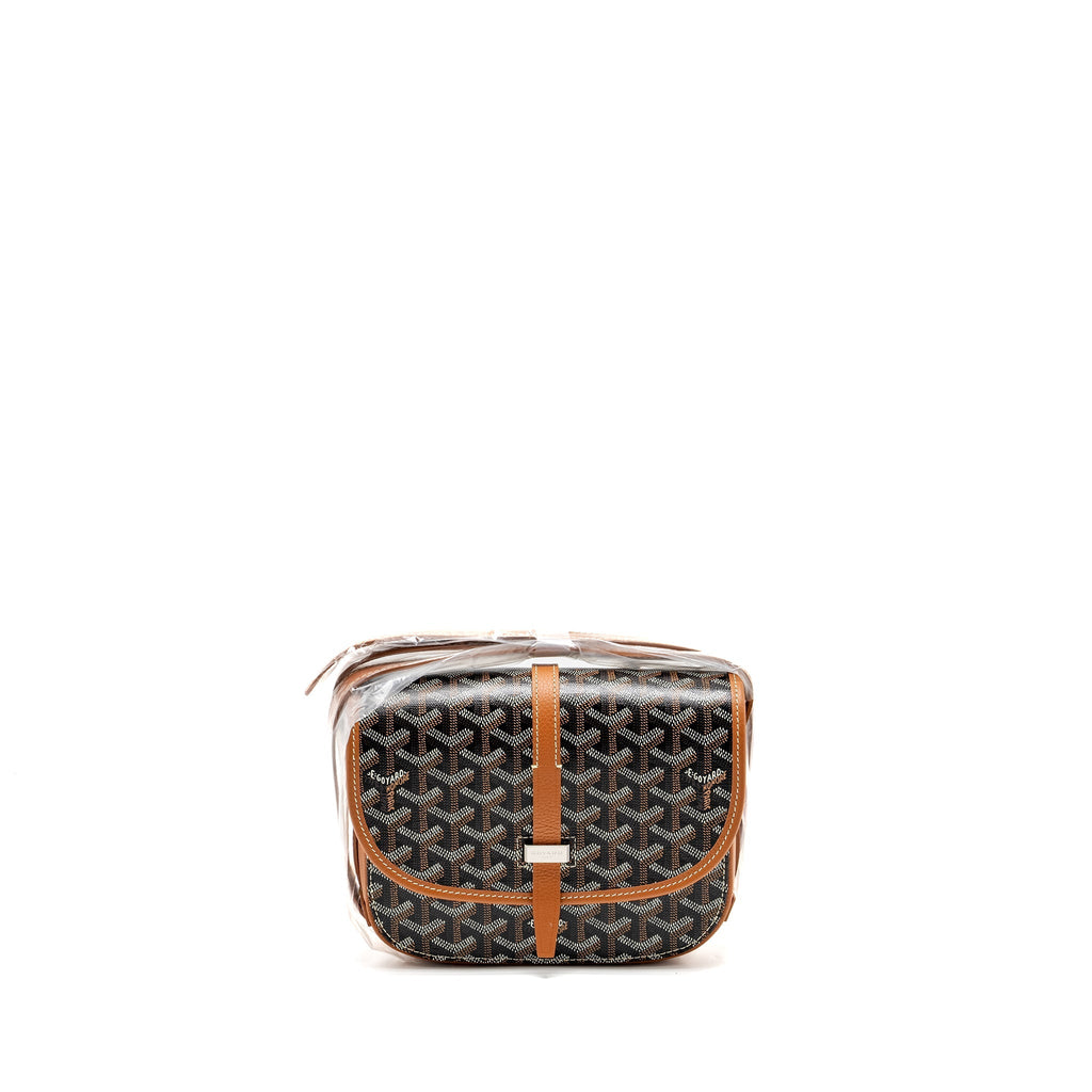 GOYARD BELVEDERE PM MESSENGER  BAG GOYARDLINE CANVAS/CALFSKIN BLACK/TAN SHW