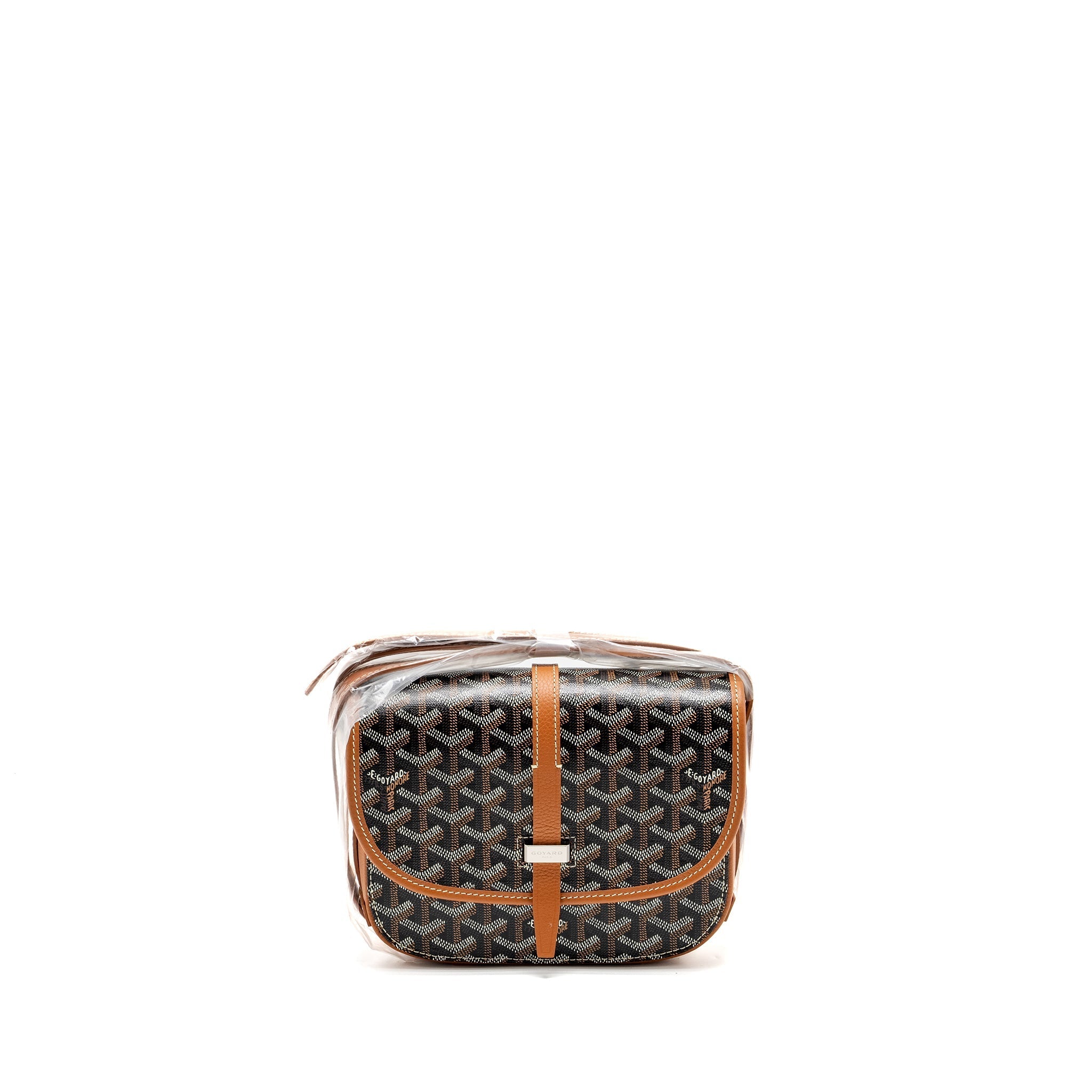 GOYARD BELVEDERE PM MESSENGER  BAG GOYARDLINE CANVAS/CALFSKIN BLACK/TAN SHW