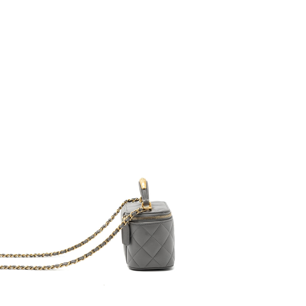 CHANEL TOP HANDLE MINI VANITY CASE LAMBSKIN GREY GHW(MICROCHIP)