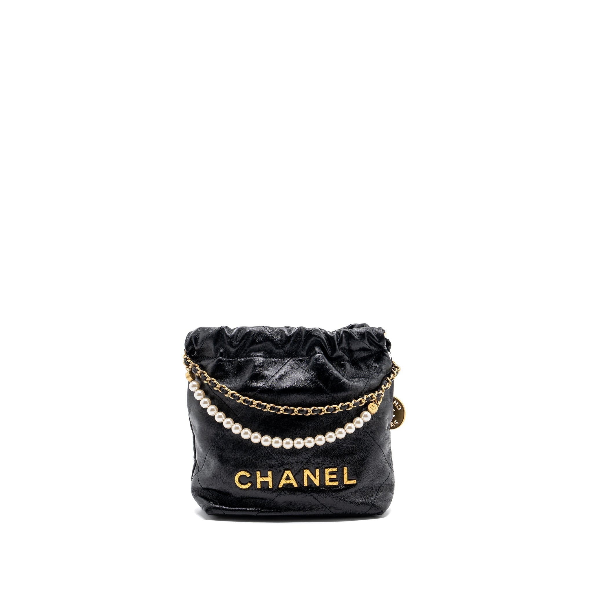 CHANEL 23S MINI 22 BAG WITH PEARL SHINY CALFSKIN GHW (MICROCHIP)